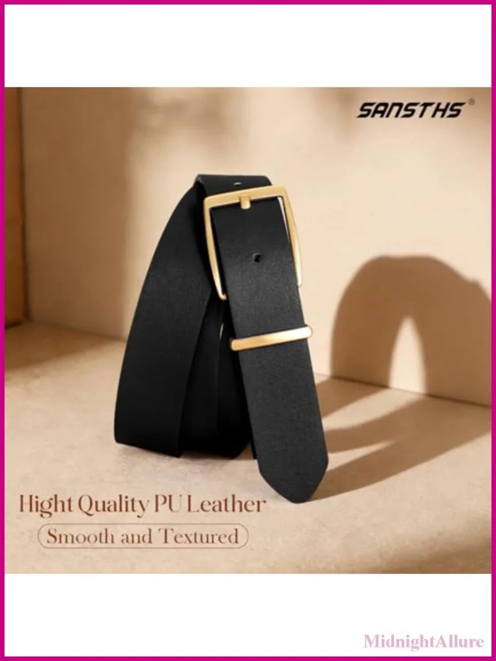 Women's PU Leather Belt Gold Square Buckle Adjustable Waist Belt for Jeans